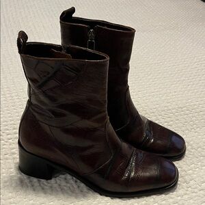 Joan & David Burgundy Leather Ankle Boots